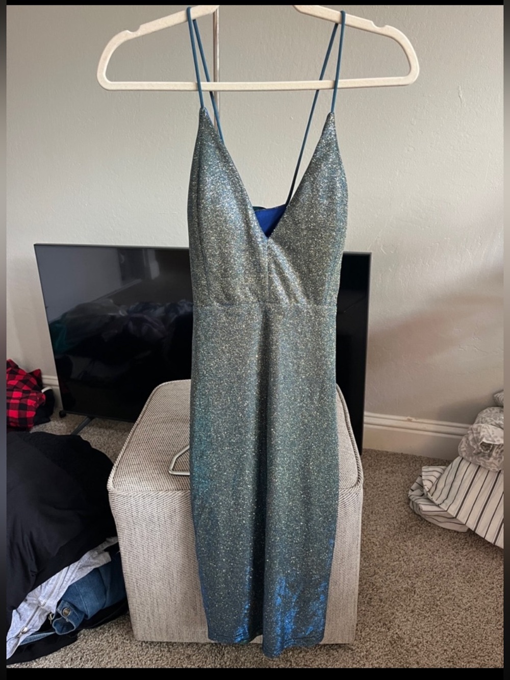 Charlotte Russe Sparkling Teal Blue Bodycon Slip Dress - Picture 6 of 6